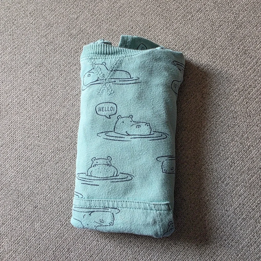 Carters Baby Boy Hippo Print Hooded Romper Teal Blue 12 Months Short Sleeve